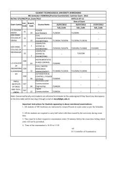 ME Semester - I Remedial (Practical Examination) Summer Exam 2012