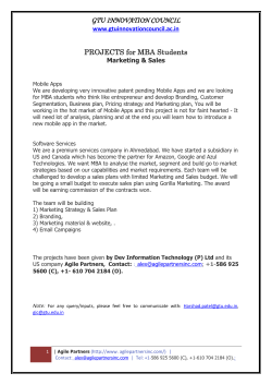 For MBA Final Year students: Marketing projects for Immersion studies: All MBA students are invited to apply