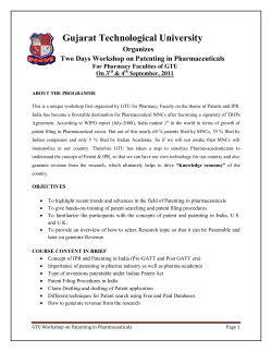 Gujarat Technological University Organizes Two Days Workshop on Patenting in Pharmaceuticals For Pharmacy Faculties of GTU On 3rd 4th September, 2011