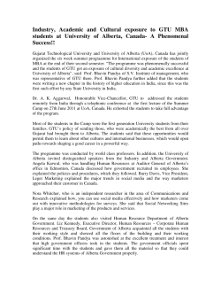 Industry, Academic and Cultural exposure to GTU MBA students at University of Alberta, Canada - A Phenomenal Success