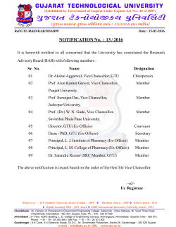 NOTIFICATION No. : 13 / 2016 Research Advisory Board