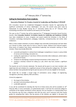 Calling Student Teams: Win Awards on 14th February 2014, for your successes in national competitions, working in core teams for tech-fests/ B-fests at your College, working in a voluntary network for a social cause, initiatives for developing a better learning environment in your College etc; Apply online, on or before 9th February 2014