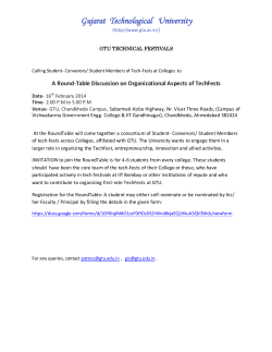 INVITATION to students-of-the-core-team, associated with TechFests at Colleges and students, who have participated in national TechFests outside Gujarat to a Round-Table Discussion on Organizational Aspects of TechFests to be organized by GTU; Registration online