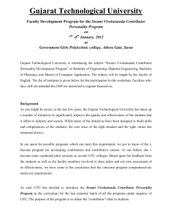 Faculty Development Program for the Swami Vivekananda Contributor Personality Program on 7th -8th January, 2012 at Government Girls Polytechnic college, Surat