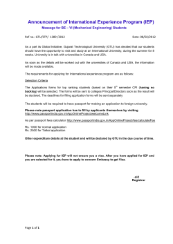 Announcement of International Experience Program (IEP) Message for BE &ndash; VI (Mechanical Engineering) Students