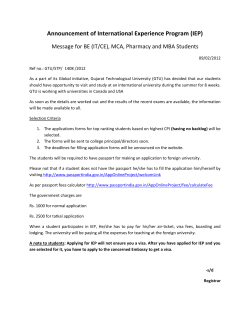 Announcement of International Experience Program (IEP) Message for BE (IT/CE), MCA, Pharmacy and MBA students