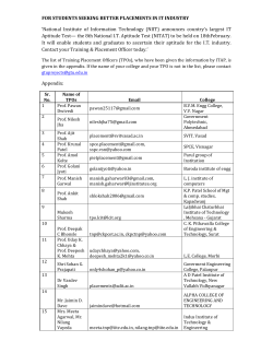 National I.T. Aptitude Test (NITAT) to be held on 18thFebruary for all Final Year students of IT and CE and all MCA students