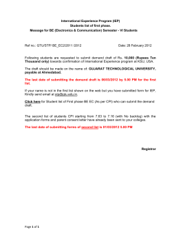 Message for BE (Electronics Communication) Semester - VI Students International Experience Program (IEP) Students list of first phase (for submitting draft)