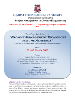 Invitation to participate in two day workshop on 'Project Management Techniques for Acedemia' and a special panel discussion on 'How to embedd PM tools in framework of GTU's IDP/UDP'