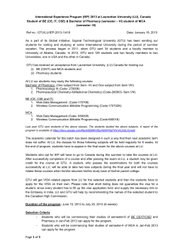 Students of 6th Sem of BE(CE) and BE(IT), 4th Sem of MCA, 6th Sem of B Pharma: Opportunity to study during summer at a Canadian University: Last date of Application: 10th Feb 2013