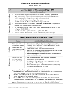 Parent Newsletter: Math Quarter 1, Part 2