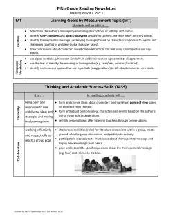 Parent Newsletter: Reading Quarter 1, Part 1