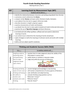 Parent Newsletter: Reading Quarter 3, Part 1