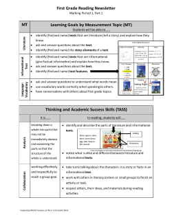 Parent Newsletter: Reading, Quarter 1, Part 1
