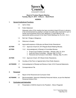 BOARD MEETING AGENDA - May 27, 2014