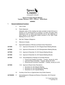 BOARD MEETING AGENDA - Tuesday February 3, 2015 (Rescheduled Jan. 27, 2015 Meeting)