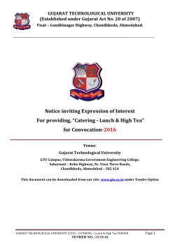 Tender No.10/2015-16 Providing Catering -Lunch & High Tea
