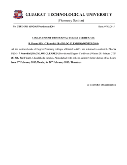 COLLECTION OF PROVISIONAL DEGREE CERTIFICATE B. Pharm. SEM - 7 (WINTER 2014)