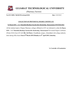 COLLECTION OF PROVISIONAL DEGREE CERTIFICATE of B. Pharm SEM &ndash; 1 to 7 Remedial [Backlog Cleared] after Rechecking / Reassessment (WINTER 2014)
