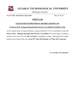 COLLECTION OF PROVISIONAL DEGREE CERTIFICATE B. Pharm SEM – 8 Regular/Remedial [BACKLOG CLEARED] (SUMMER- 2015)