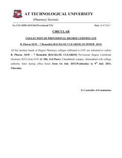 COLLECTION OF PROVISIONAL DEGREE CERTIFICATE B. Pharm SEM &ndash; 7 Remedial [BACKLOG CLEARED] (SUMMER- 2015)