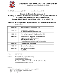Minute to Minute Programme of Meeting of All UG/PG Principal/Director for Implementation of E-Assessment in summer 13 Examinations Friday, 22nd March 2013 Time 3:00 PM to 05:15 PM