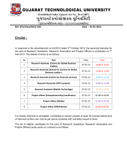 Circular for Personal Interview for the post of Research Assistant ,Research Associate & Project officer Adv.no 03/2012 dated 03/10/2012