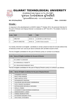 Circular for the Personal Interview for the post of Director and Deputy Director. Advertisement no.03/2012 dated 3rd October 2012