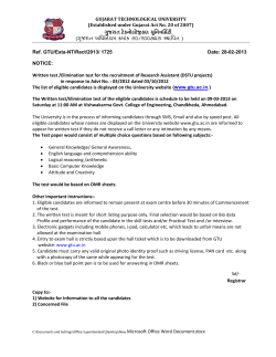 Written test /Elimination test for the recruitment of Research Assistant (DSTU projects) in response to Advt No. : 03/2012 dated 03/10/2012