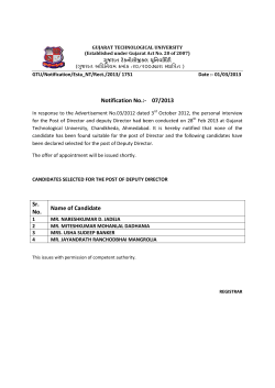 CANDIDATES SELECTED FOR THE POST OF DEPUTY DIRECTOR