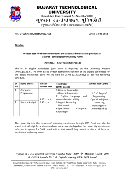 Circular for OMR based elimination test for recruitment for Computer Programmer, System Analyst at GTU on 25th August, 2013