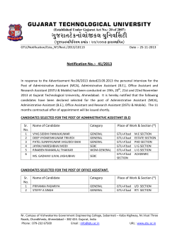 List of Selected Candidates for the various Non-Teaching Posts Adv.No.06/2013