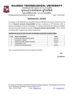List of selected candidates for the post of Research Assistant(School/CGBS) Advt.06/2013.