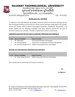 List of Selected Candidates for the post of Assistant Professor(on contract) Advt. No.04/2012.