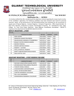 Shortlisted Candidates for Position of Deputy Registrar, Assistant Registrar, Computer Programmer, Office Superintendent & Data Entry Operator for personal Interview Advt.No.08/2014.