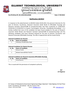 List of Selected Candidates for the various Non-Teaching posts Advt.No.09/2014 dated 29.05.2014