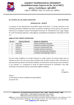 Notification : 06/2015 : list of short listed candidates for the interview of project officer IPR