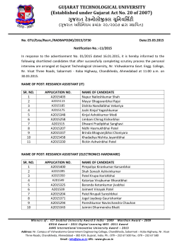 Notification No. 11/2015- List of short listed candidates for the post of Research Assistant (IT), Research Assistant (Electronics Hardware), Database Administrator and Project Officer (Media)