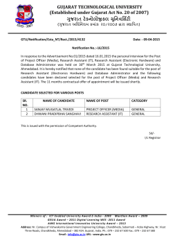 List of selected candidate for the post of Project Officer (Media) and Research Assistant (IT), (Advertisement No. 01/2015)