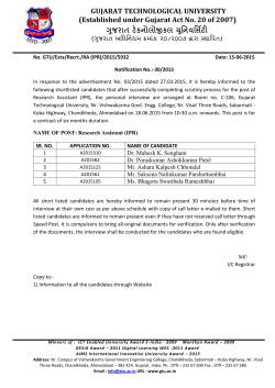 List of shortlisted candidadtes for the interview for the contractual post of Resaerch Assistant (IPR)