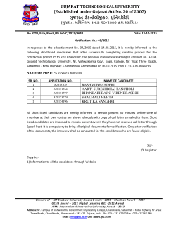 Notification No. 46: List of shortlisted candidates for the contractual post of PS to Vice Chancellor