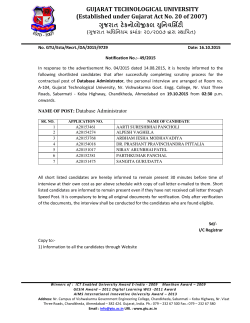 Notification no.49 : List of shortlisted candidates for the contractual post of Database Administrator
