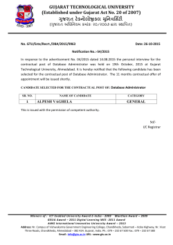 Notification no. 54/2015: List of selected candidate for the contractual post of Database Administrator