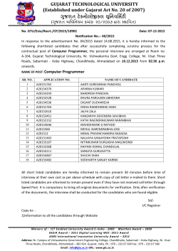 Notification No. 60/2015- List of shortlisted candidates for the contractual post of Computer Programmer
