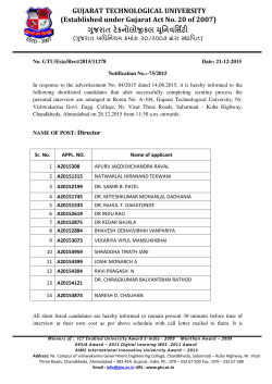 Notification No. 75/2015: List of short listed candidates for the contractual post of Director