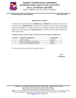 Notification No. 02/2016: List of selected candidates for the contractual post of Deputy Director