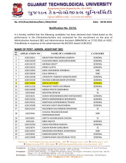 LIST OF SHORT LISTED CANDIDATE FOR PERSONAL INTERVIEW for contractual Post of the Administrative assistant (BE) & Administrative Assistant (MBA/MCA).