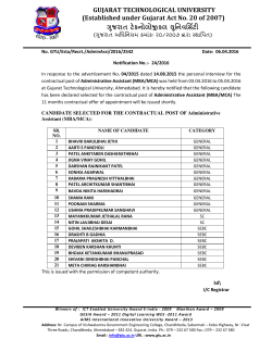 Notification No.24/2016:List of selected candidates for the contractual post of Administrative Assistant(MBA/MCA)
