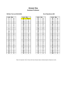 Revised Answer Key for Written Test/ Elimination test for the recruitment of contractual post of Assistant Professor(MBA) on 23.04.2016 from 3:00 pm onward