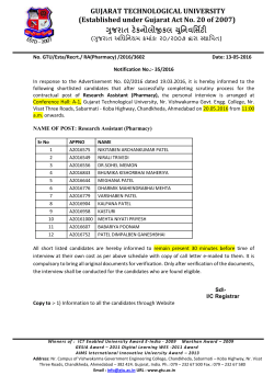 List of shortlisted candidates for the contractual post of Research Assistant (Pharmacy)